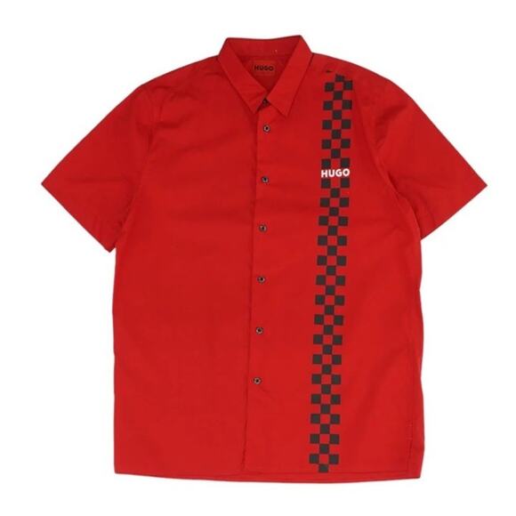 HUGO BOSS EBOR CHECKERED STRAIGHT FIT SHORT SLEEVE BUTTON FRONT SHIRT Size XL - Picture 1 of 5